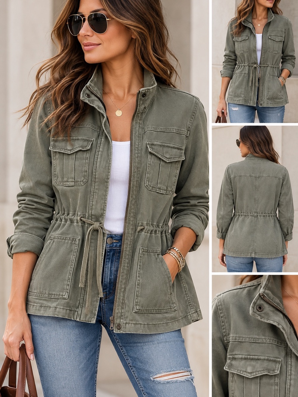 Lucky Brand Military Utility Field Jacket Women’s M Gray Green Cotton RN 80318